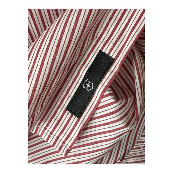 Victorinox Shirt Mens Large Button Up Tailored Fit Red‎ Pinstripe Office Preppy - Picture 5 of 7